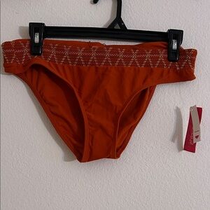 Xhilaration Vibrant Orange Bikini Bottom with Patterned Waistband